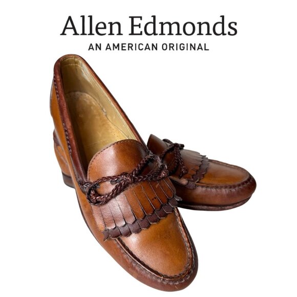 Allen Edmonds 47213 Woodstock‎ Tan Mahogany Kiltie Loafers 10 A Moc Toe Shoes - Picture 1 of 9